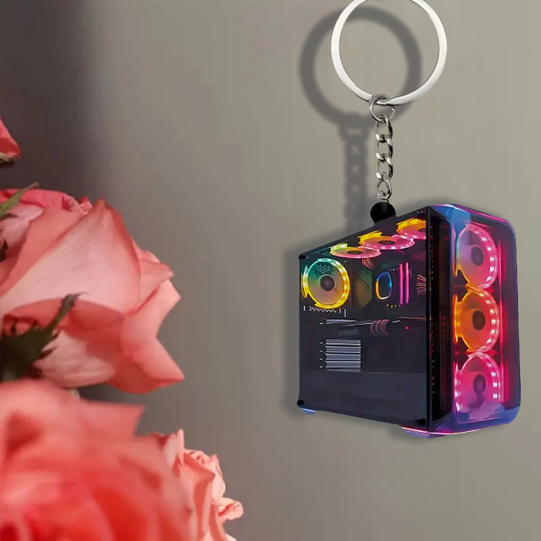 Office Tech Bag - RGB Computer Host Keychain,2D Flat Acrylic