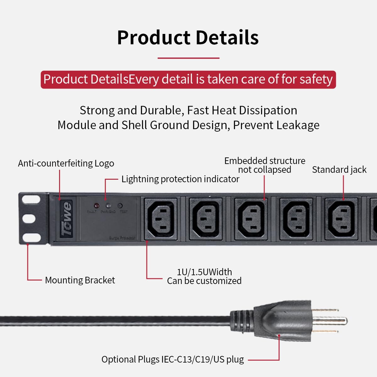 TOWE 8 Outlet IEC C13 Metal PD - Surge Protector Rack recensie en prijs